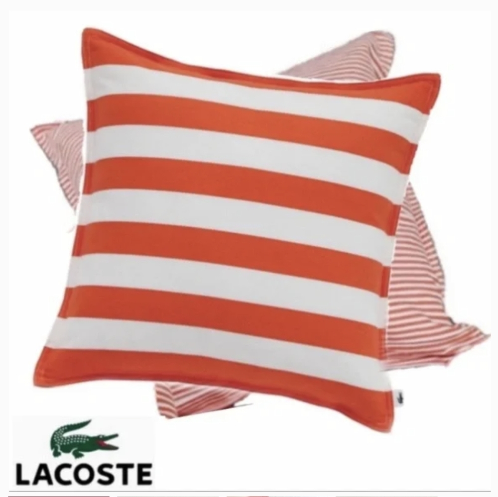NWT Set of 2 Lacoste Bastia Orange & White Striped Pillows